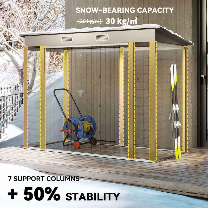 8 x 4FT Galvanized Garden Storage Shed, Metal Outdoor Shed with Double Doors and 2 Vents, Light Grey