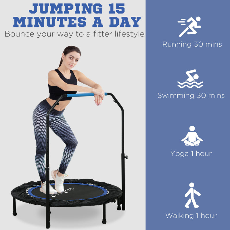 Soozier 40" Foldable Mini Fitness Trampoline, with Adjustable Foam Handle, Blue