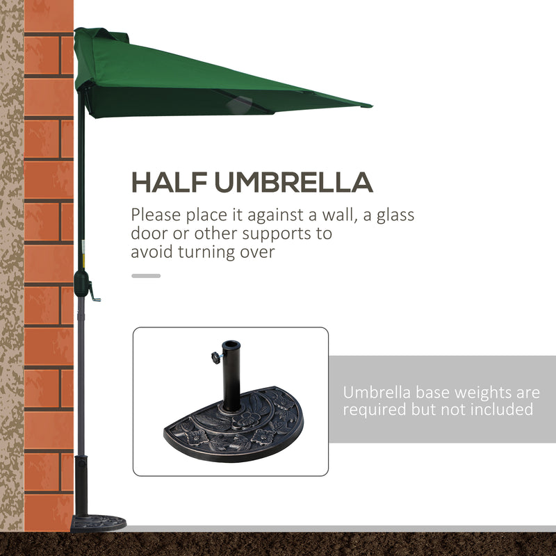 Outsunny - 9.8ft Half Umbrella Semi Round Patio Parasol with Crank Handle, Top Vent for Garden, Balcony - NO BASE INCLUDED, Green — 84D-008GN