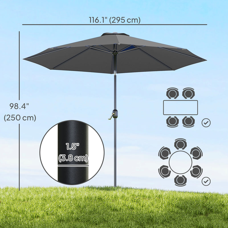 10' x 8' Round Market Umbrella, Patio Umbrella with Crank Handle and Tilt, Outdoor Parasol for Garden, Bench, Lawn, Grey