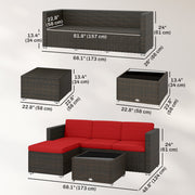 Outsunny - 3 Pieces Patio Furniture Set with Cushions, Outdoor PE Rattan Wicker Conversation Corner Sofa Set with Glass Top Table