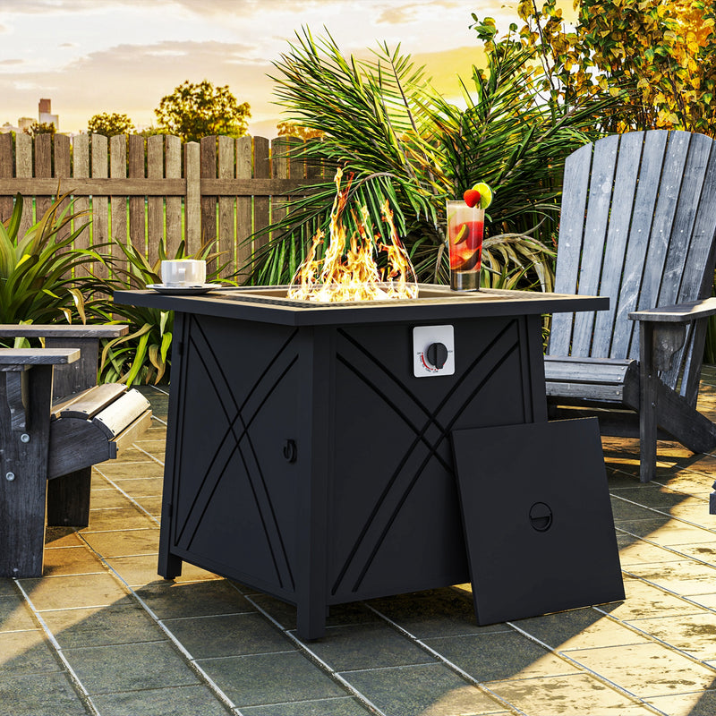 Outsunny - 28" Propane Fire Pit Table 40,000 BTU Square Outdoor Gas Fire Table with Waterproof Cover, Adjustable Foot Pads