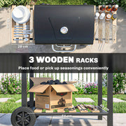 Outsunny - 20" Charcoal BBQ Grill Barbecue on Wheels with Adjustable Charcoal Pan, Spacious Cooking Area, 3 Shelves, Thermometer