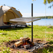 Outsunny - Swivel Campfire Grill, 360° Adjustable Heavy Duty Chrome-Plated Steel Campfire Cooking Grate, Silver