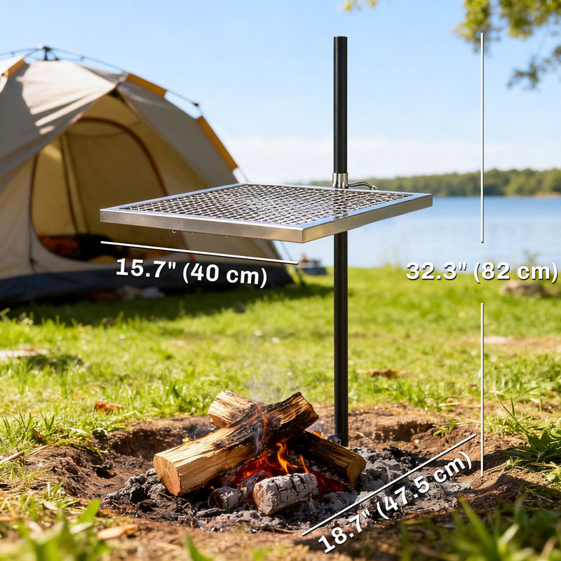 Outsunny - Swivel Campfire Grill, 360° Adjustable Heavy Duty Chrome-Plated Steel Campfire Cooking Grate, Silver