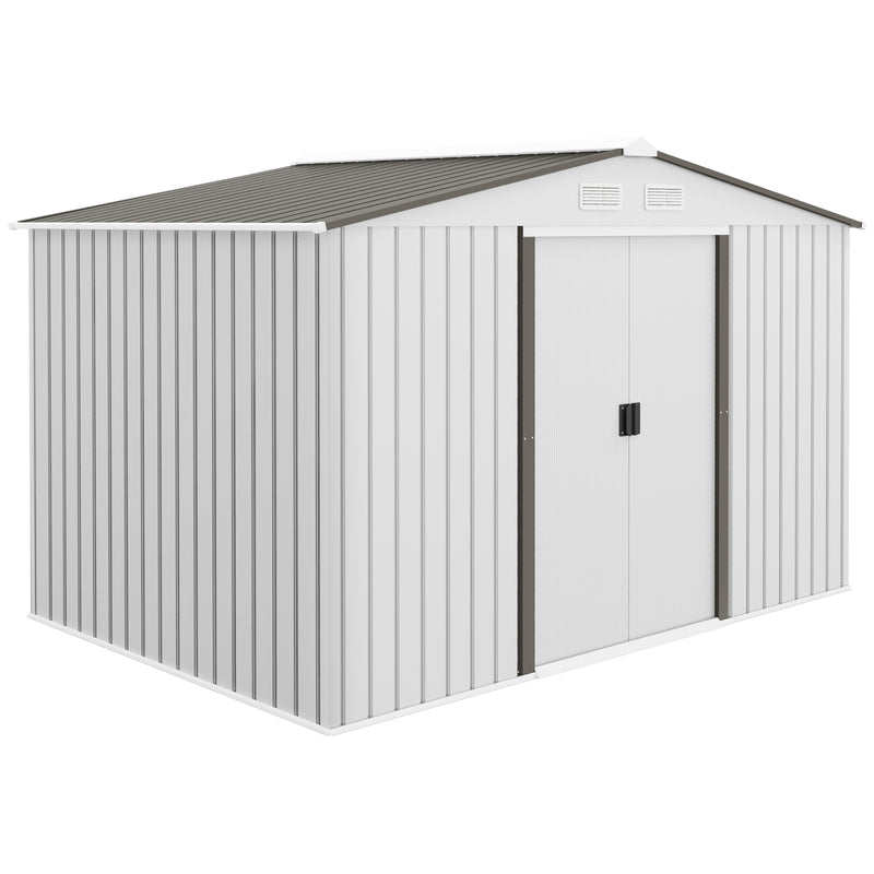 9.1' x 6.4' x 6.3' Garden Storage Shed w/ Foundation Kit Metal Tool Storage House w/ Double Doors Silver