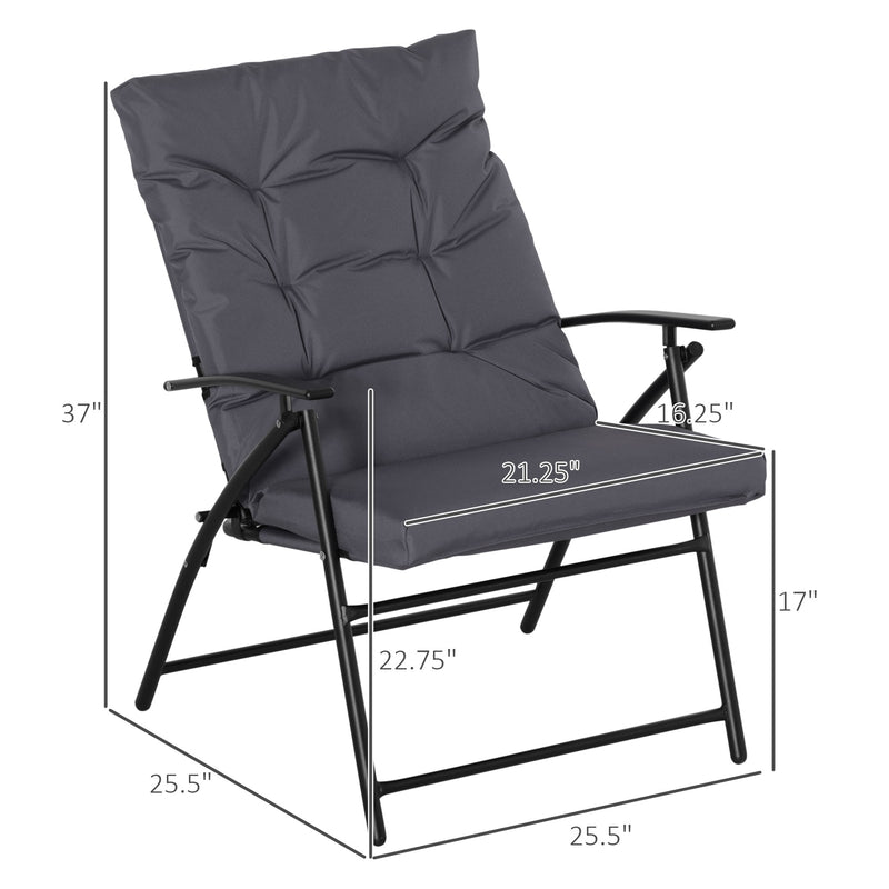 Outsunny - Set of 2 Outdoor Folding Chairs with Adjustable Backrest, Padded Camping Chairs for Outdoor Events, Grey