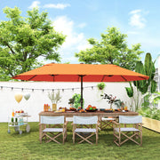 15' Outdoor Patio Umbrella with Twin Canopy Sunshade Steel Table Umbrella with Lift Crank Orange