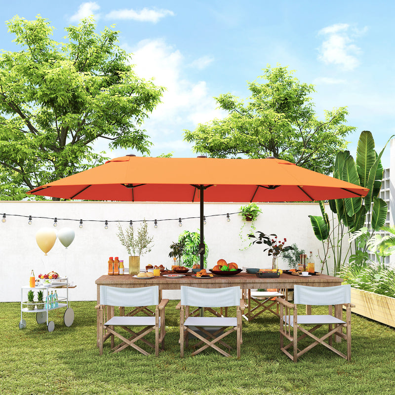 15' Outdoor Patio Umbrella with Twin Canopy Sunshade Steel Table Umbrella with Lift Crank Orange
