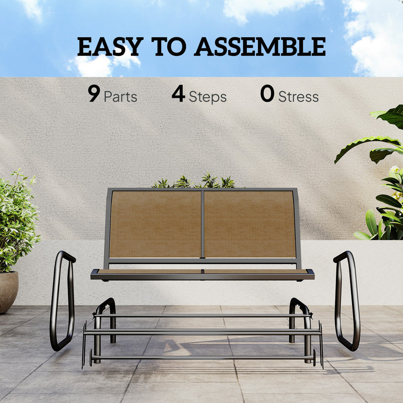 Outsunny - Outdoor Glider Bench, 2 Person Patio Glider Chair, Gliding Outdoor Garden Loveseat Swing Bench with Breathable Mesh Fabric, Steel Frame for Backyard, Porch, Brown