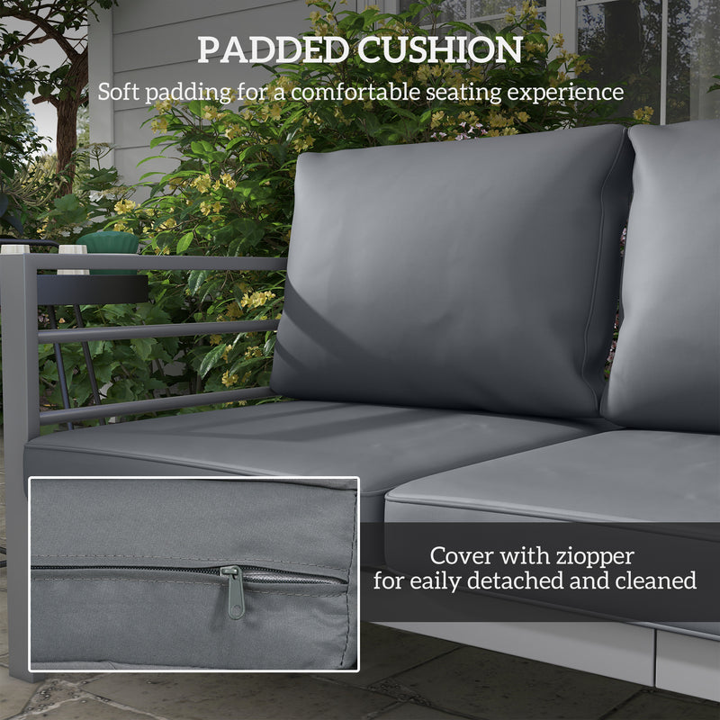Outsunny - Aluminum Garden Sofa, 3-Person Outdoor Couch, Backyard Furniture for 3-person with Cushions, 72.8" x 26" x 25.2", Grey