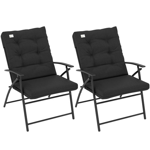 Outsunny - Set of 2 Outdoor Folding Chairs with Adjustable Backrest, Padded Camping Chairs for Outdoor Events, Black