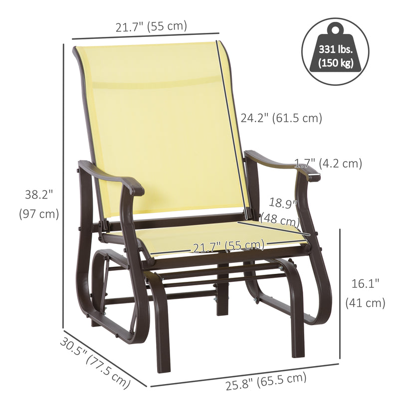Outsunny - Outdoor Glider Chair, Patio Glider with Steel Frame and Mesh Fabric, Outdoor Chair for Backyard, Garden, Porch, Beige