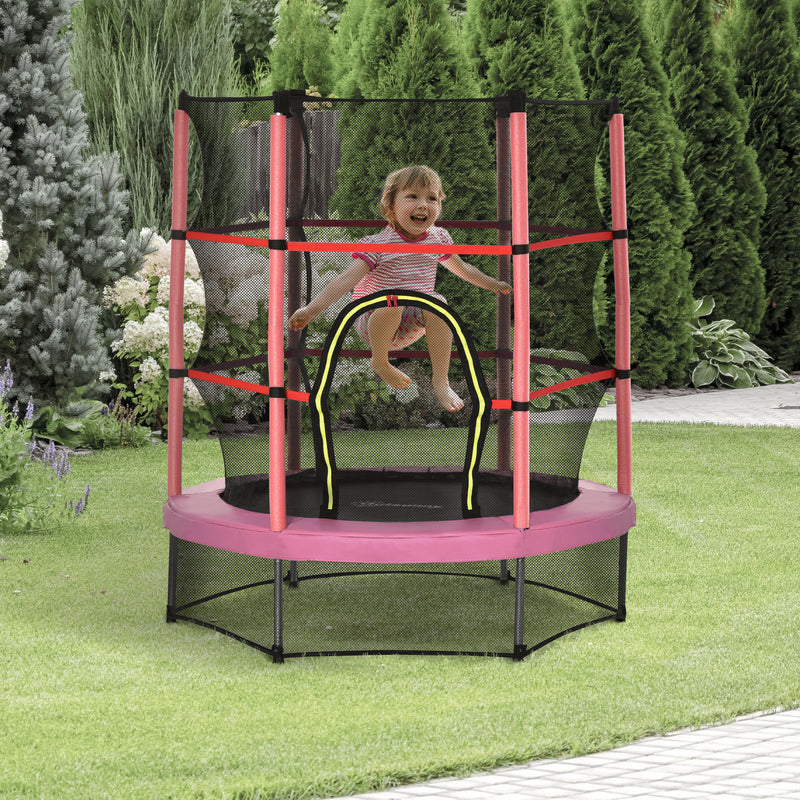 Aosom 55" Kids Trampoline with Enclosure Net for Indoor/Outdoor, Trampoline for Boys and Girls Age 3-6 Years, Pink