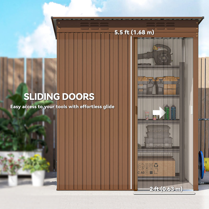 5.2' x 3.5' Outdoor Storage Shed, Easy to Assemble Metal Garden Shed, for Backyard, Lawn, Patio, Light Brown