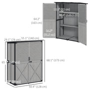 Outdoor Storage Cabinet, Wood Garden Shed with Steel Frame, Asphalt Roof, 2 Shelves and Lockable Doors, Grey