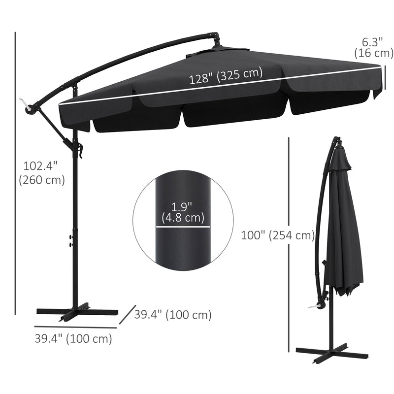 11 FT Cantilever Patio Umbrella Offset Parasol with Cross Base and 8 Ribs for Garden, Black