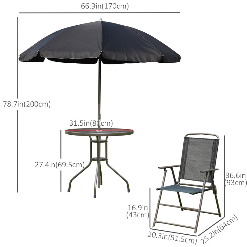 Outsunny - 6 Pieces Outdoor Dining Set for 4 with Umbrella Patio Outdoor Furniture Set with Round Table 4 Folding Chairs Black