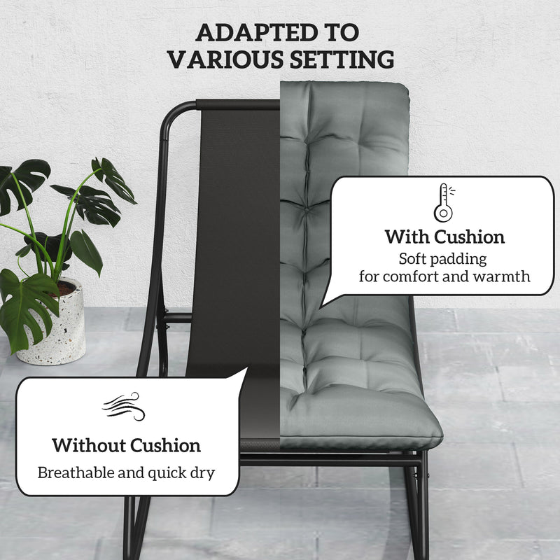 Outsunny - Outdoor Patio Rocking Chair with Cushion, Steel Frame Balcony Chair with Mesh Deep Seat for Porch, Garden, Grey