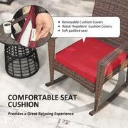 Outsunny - Outdoor PE Rattan Rocking Chair, Garden Glider Rocking Chair, Wicker Patio Chair Set with Armrest and Cushion, Wine Red