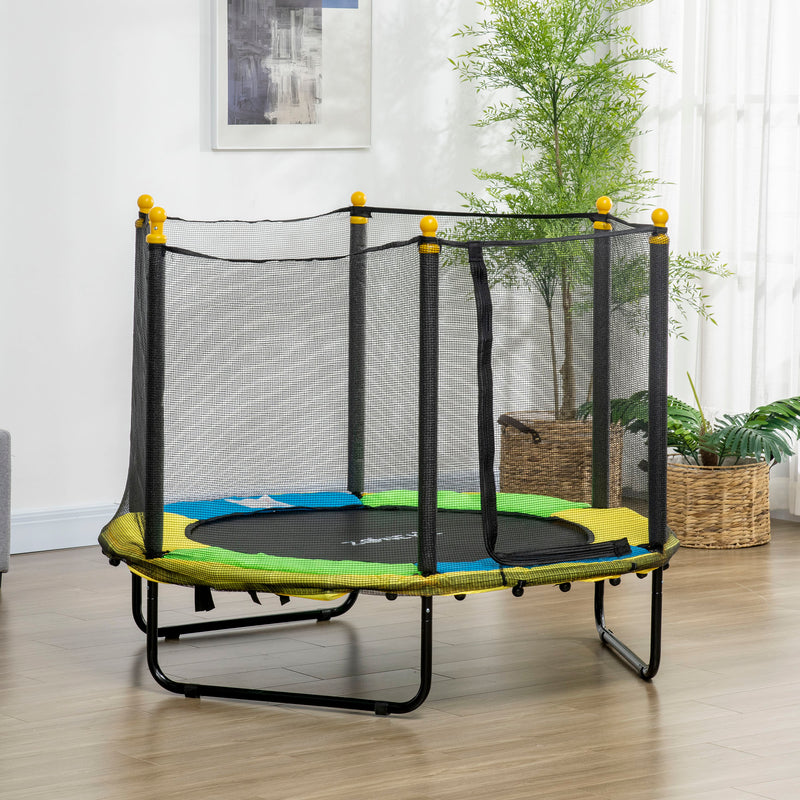 Qaba 4.6FT Trampoline for Kids with Enclosure Net for Ages 3-6, Indoor Outdoor Use, Black