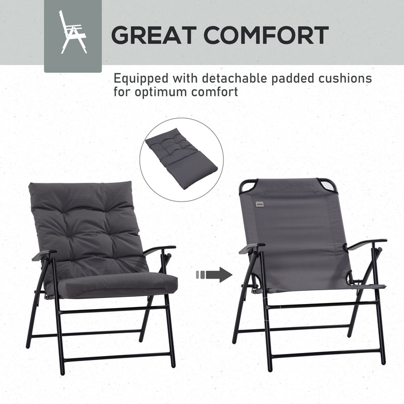 Outsunny - Set of 2 Outdoor Folding Chairs with Adjustable Backrest, Padded Camping Chairs for Outdoor Events, Grey