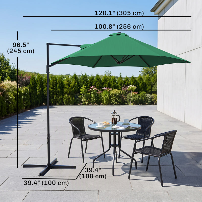 Outsunny - 8.5FT Offset Patio Umbrella with 360° Rotation, Outdoor Cantilever Roma Parasol Hanging Sun Shade Canopy Shelter with Cross Base, Green — 84D-209V00GN