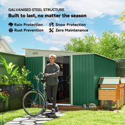 11' x 9' Steel Garden Storage Shed, Outdoor Metal Tool House with Double Sliding Doors & 2 Air Vents, Green