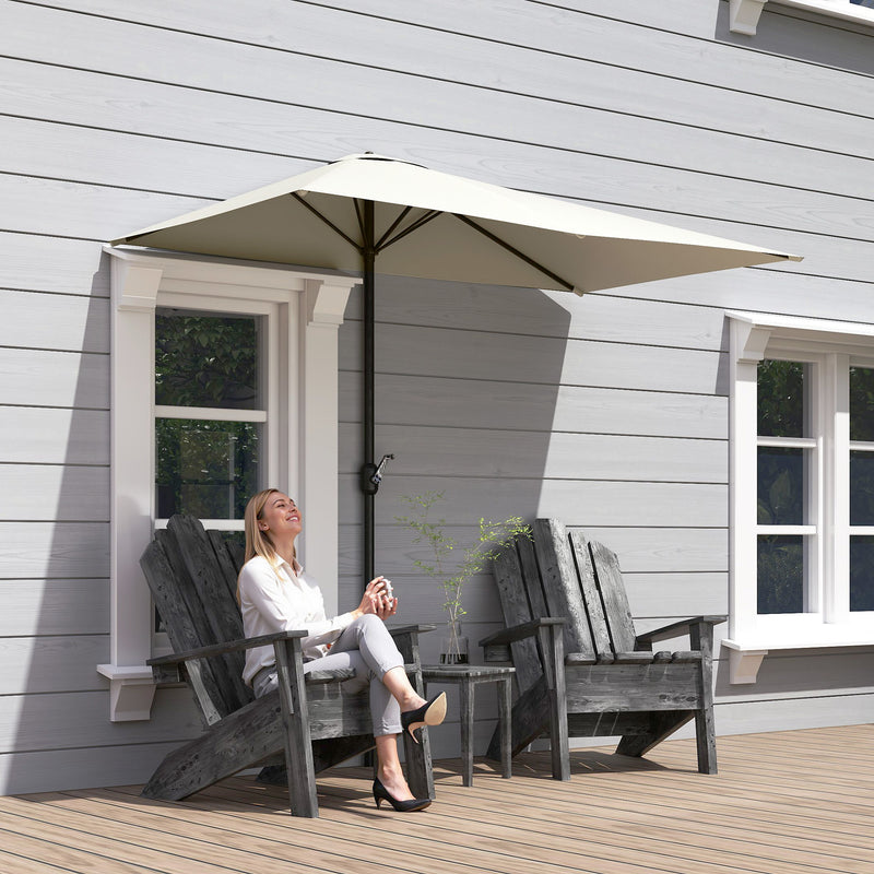 Outsunny - 8ft Half Umbrella Outdoor Balcony Parasol Patio Garden Outdoor Window Sun Shade w/ 5 Ribs, Beige — 84D-074BG