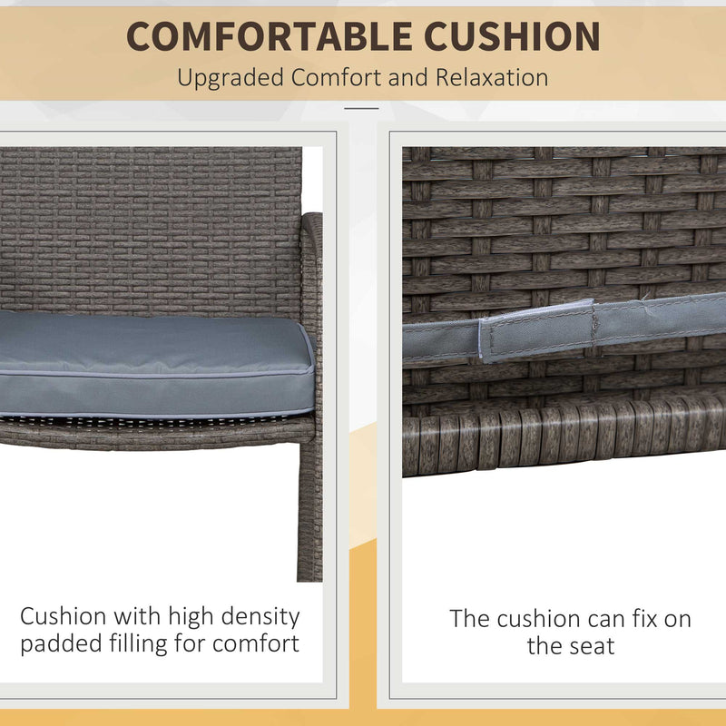 Outsunny - 3 Pieces Patio Bar Set Wicker Garden Bistro Set Outdoor Furniture PE Rattan Table and Stools with Seat Cushion, Grey