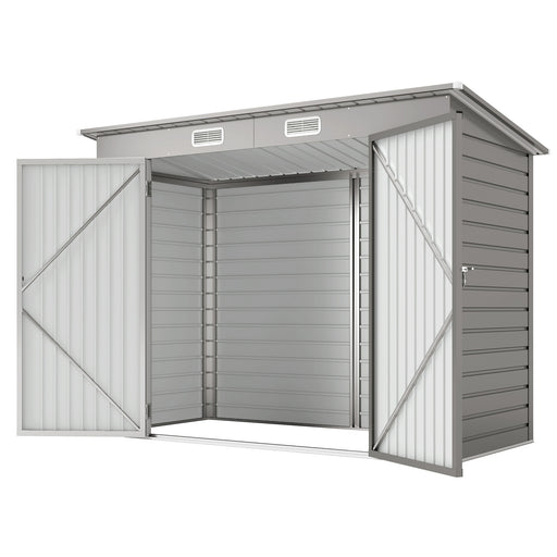8 x 4FT Galvanized Garden Storage Shed, Metal Outdoor Shed with Double Doors and 2 Vents, Light Grey