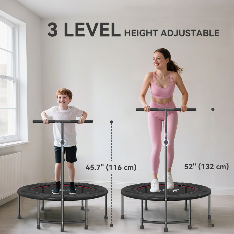 Soozier 39" Mini Exercise Trampoline w/ Adjustable T-Bar Indoor Fitness Rebounder Black