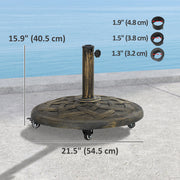 Round Patio Umbrella Base with Wheels, 44 lbs Resin Umbrella Stand Base, 1.3"/1.5"/1.9" Umbrella Poles Bronze