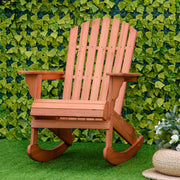 Outsunny - Wooden Adirondack Rocking Muskoka Chair with Slatted Wooden Design, Fanned Back and Classic Rustic Style, Teak
