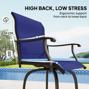 Outsunny - Outdoor Bar Stools Set of 2, Swivel Bar Height Chairs with High Back, Curved Armrests and Steel Frame, Navy Blue