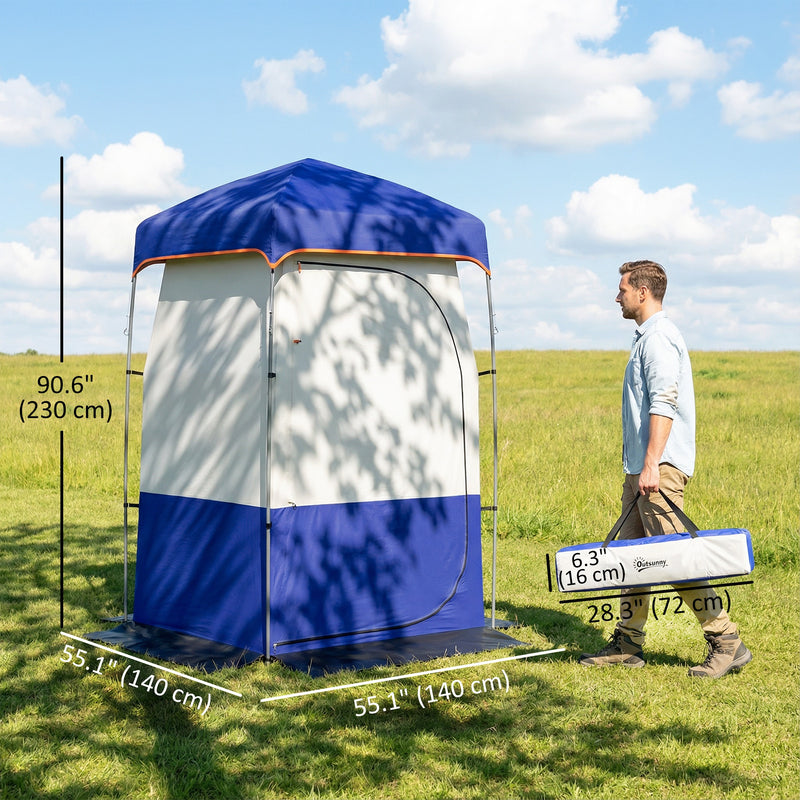 Outsunny - Camping Shower Tent, Portable Privacy Shelter with Solar Shower Bag, Removable Floor and Carrying Bag, Blue