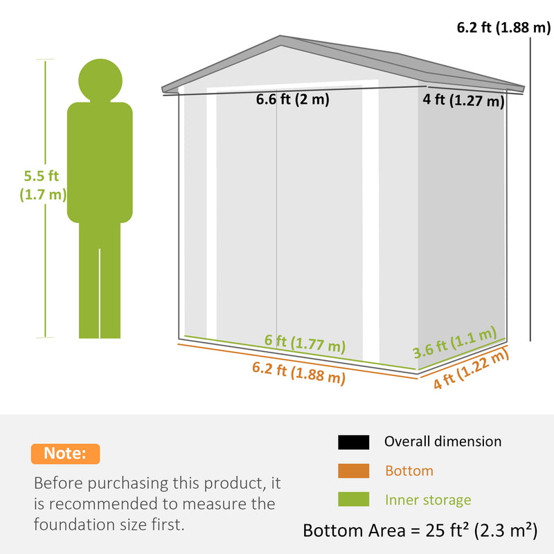 6.5' x 4' Outdoor Storage Shed, Metal Garden Shed with Lockable Double Doors, 4 Vents, Light Grey