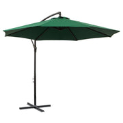 Outsunny - 9.7ft Offset Patio UmbrellaCantilever Parasol with Crank Handle, 8 Ribs and Cross Base for Outdoor, Sun Shade, Green