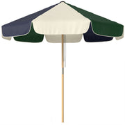 Outsunny - 7.4 ft Patio Umbrella with Wood-Effect Frame, Colour-Blocked UPF 30+ Outdoor Market Table Umbrella Parasol, Dark Green
