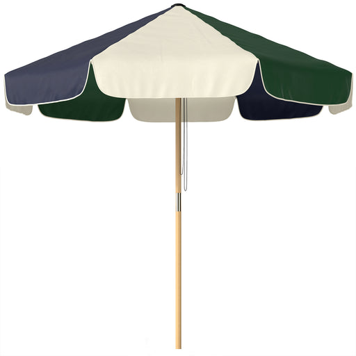 Outsunny - 7.4 ft Patio Umbrella with Wood-Effect Frame, Colour-Blocked UPF 30+ Outdoor Market Table Umbrella Parasol, Dark Green