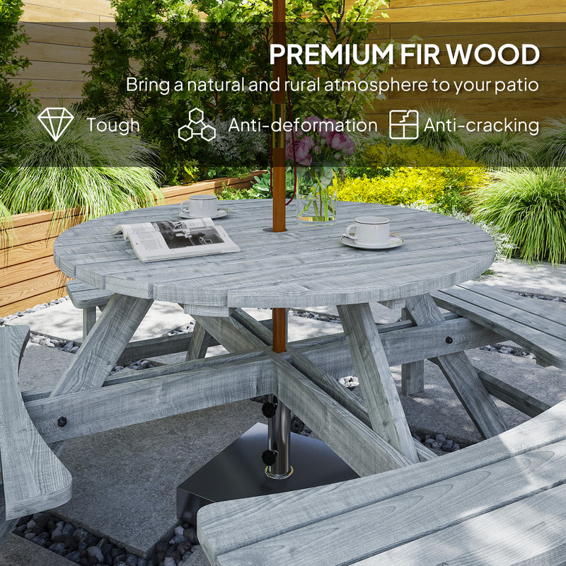 Outsunny - 8 Seater Round Wooden Pub Bench & Picnic Table, Patio Dining Set for Outdoor Patio (Umbrella Not Included)