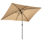 Outsunny - 6.5x10ft Patio Umbrella, Rectangle Market Umbrella with Aluminum Frame and Crank Handle, Garden Parasol Outdoor Sunshade Canopy, Tan