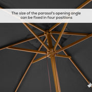 7' x 10' Wooden Patio Umbrella, Rectangle Garden Parasol, Outdoor Sunshade Canopy with Bamboo Ribs for Garden, Dark Grey