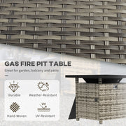 Outsunny - Outdoor PE Rattan Propane Fire Pit Table, 50,000 BTU Pulse-Ignition Wicker Fire Table, Mixed Grey