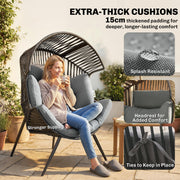 Outsunny - Wicker Egg Chair, Indoor Outdoor Rattan Lounge Chair with Thick Cushion and Headrest, Steel Frame, Adjustable Pads, Grey
