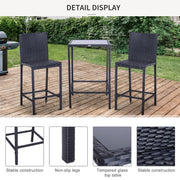 Outsunny - 3 Piece Patio Bar Set Wicker Rattan Garden Bistro Set Barstool and Table for Patio Backyard Balcony Poolside, Black