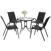 Outsunny - Five-Piece Steel Patio Set, with Glass-Top Table - Black