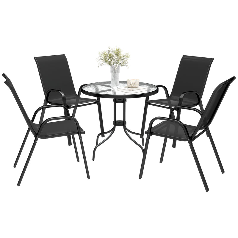Outsunny - Five-Piece Steel Patio Set, with Glass-Top Table - Black