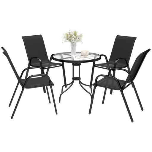 Outsunny - Five-Piece Steel Patio Set, with Glass-Top Table - Black