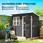 7' x 4' Galvanised Steel Outdoor Storage Shed, Garden Shed with Window, Lockable Wide Door and Air Vents, Dark Grey
